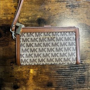 Michael Kors Brown Leather and Canvas Wristlet Wallet RARE!